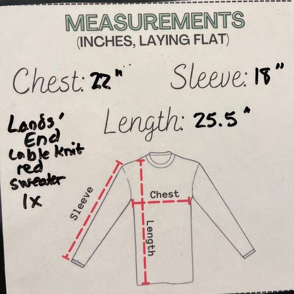 Lands’ End Red Cable Knit Sweater 1X Office Casual Relaxing Cabin Core Ski Vacay - Picture 2 of 4